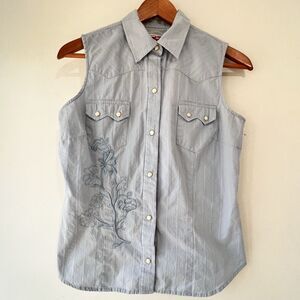 Vintage Roper Top Womens M Baby Blue Western 90s Country Pearl Snap Y2K